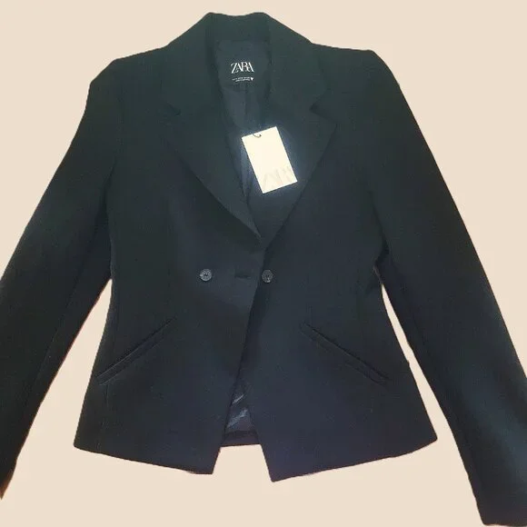 NWT! Zara Shoulder Pad Blazer - Black Tailor Fit - Women's Size M - Picture 2 of 16